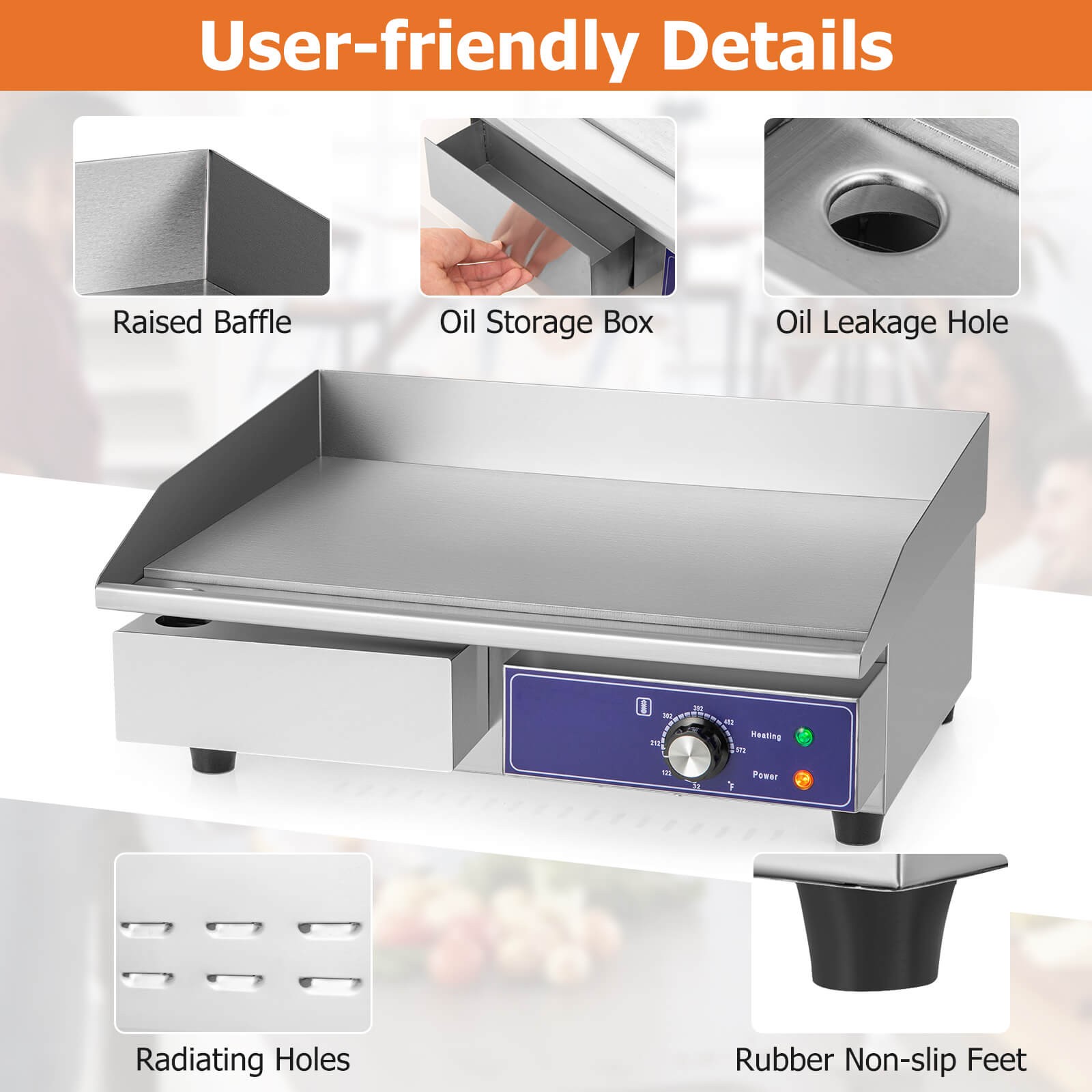 22″ Commercial Electric Griddle Countertop Flat Top 2000W Stainless Steel Grill