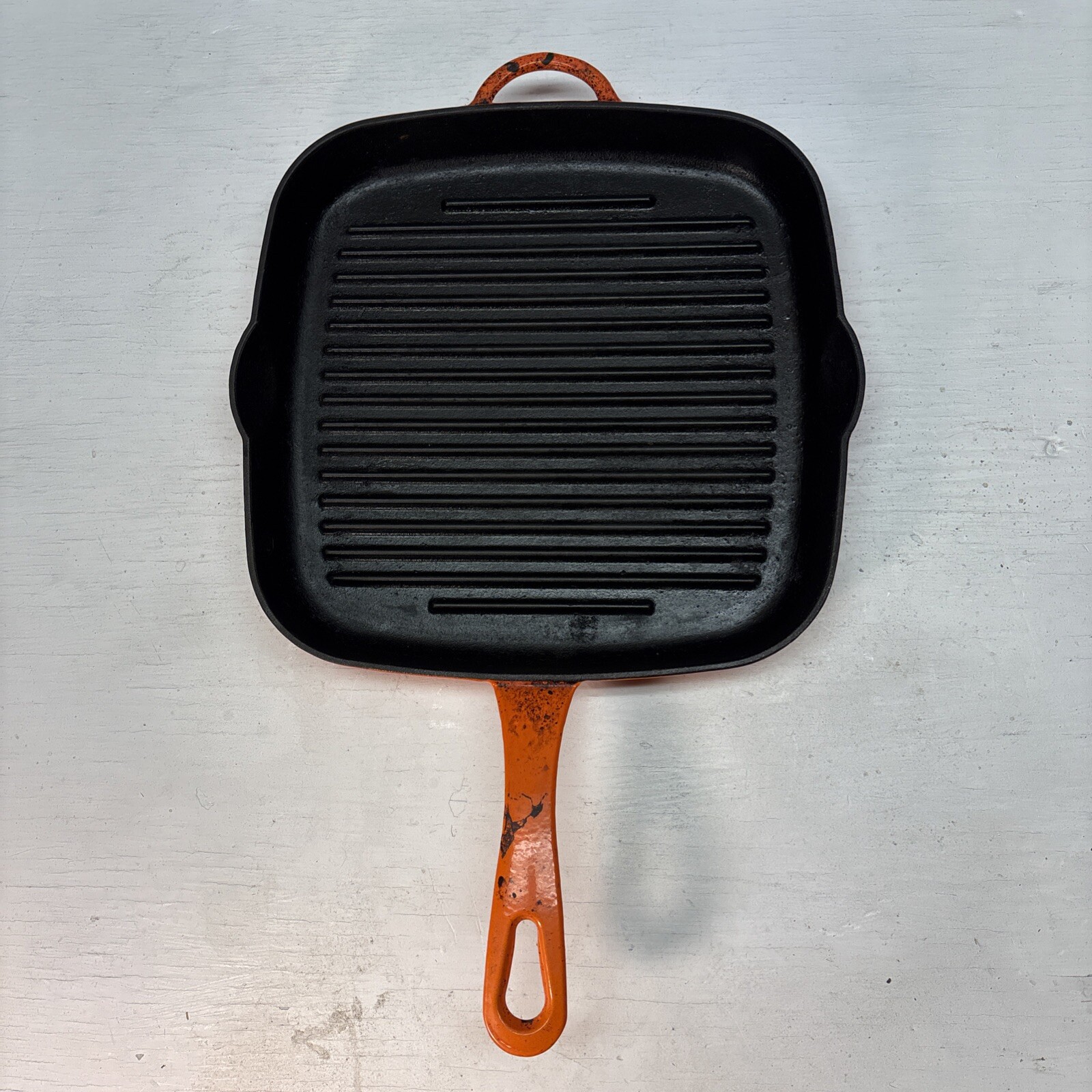 TECHNIQUE 10″ SQUARE CAST IRON ENAMEL BACON GRILL FRY PAN GRIDDLE SKILLET ORANGE