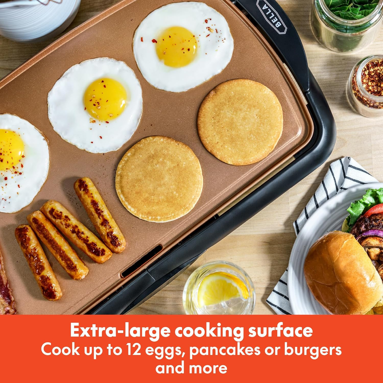 Electric Ceramic Titanium Griddle, Make 10 Eggs at Once, Healthy-Eco Non-Stick C