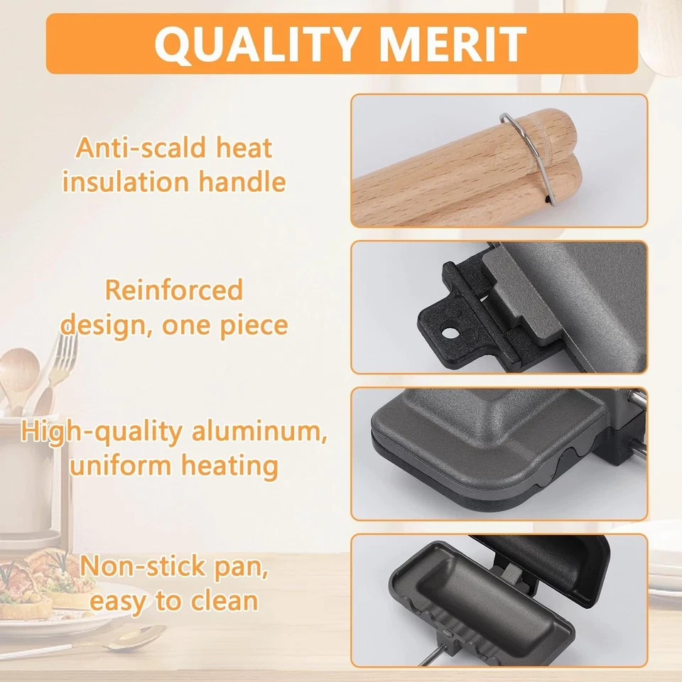 Hot Sandwich Maker, 4w1h Sandwich Maker Double Sided Pie Iron Non-Stick Cast …