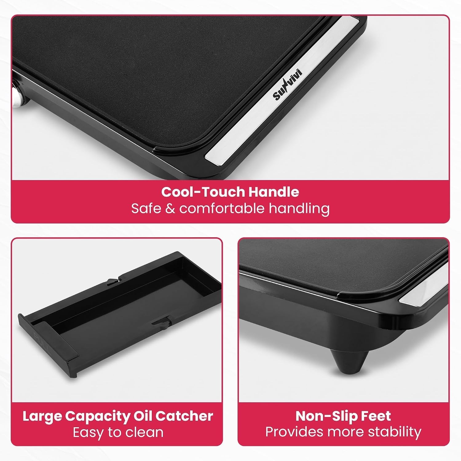 SUNVIVPRO 38″ XL Electric Griddle 1700W Foldable Nonstick Adjustable Temp Black