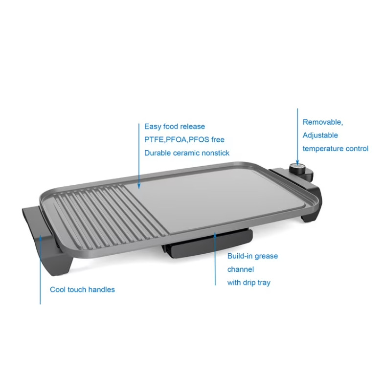 Mainstays Plus 12″x20″ Electric Ceramic Griddle with Nonstick Surface, 1500 Watt