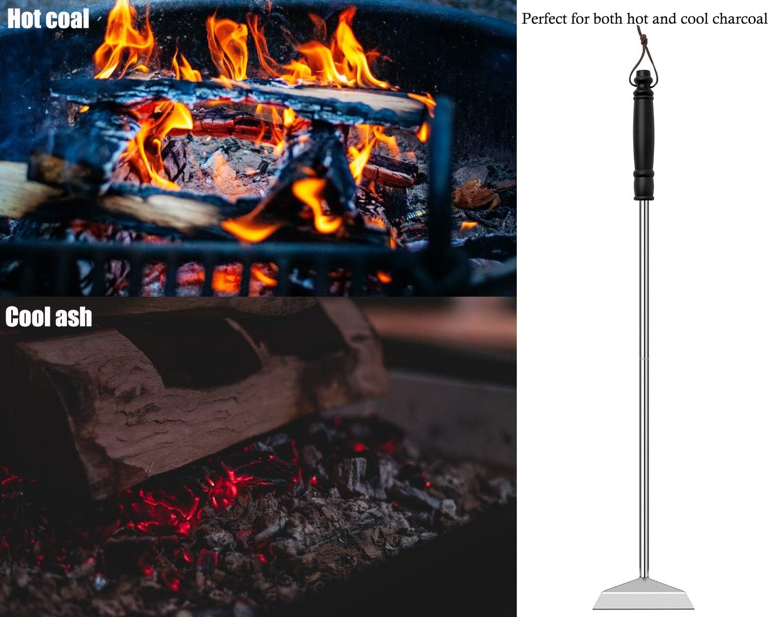Charcoal Grill Ash Rake Hoe for Fireplace Wood Stove Pizza Oven, Stainless…