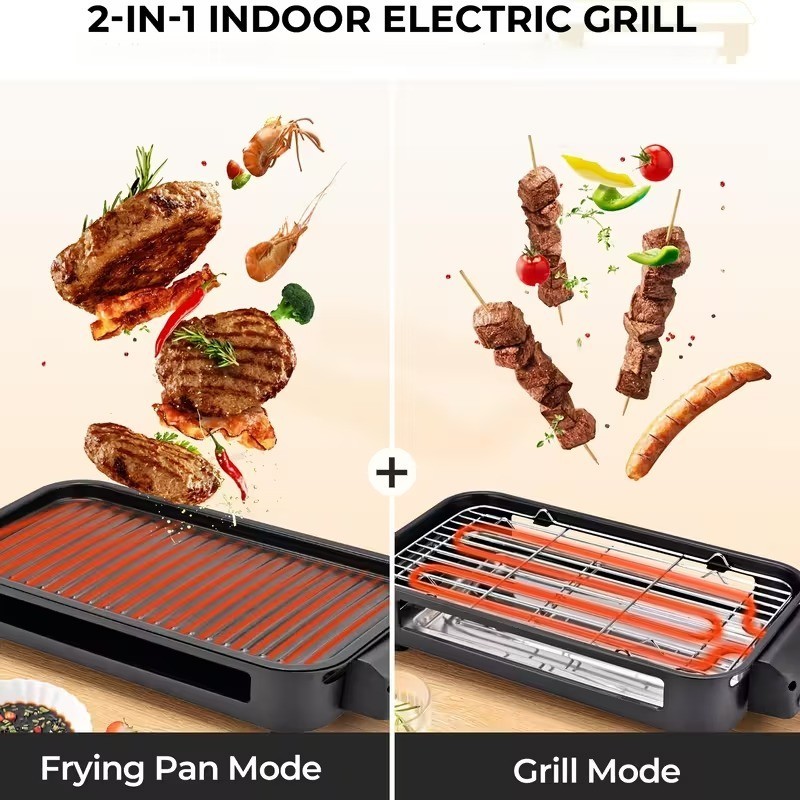 1700W Electric Indoor Griddle, Large Nonstick Cooking Plate, Smokeless BBQ Grill