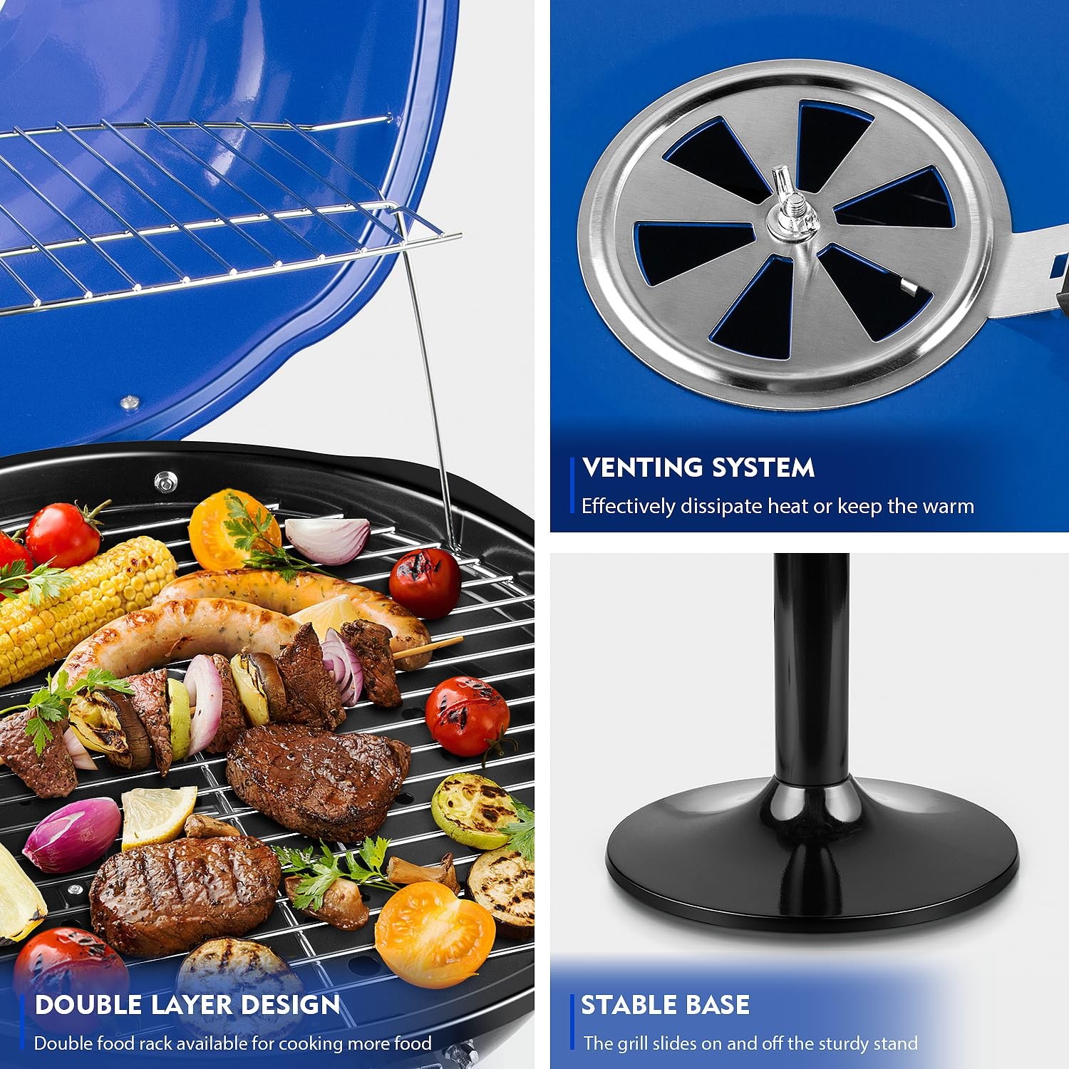 Electric Grill, Techwood Indoor/Outdoor BBQ 1600W Large, Blue