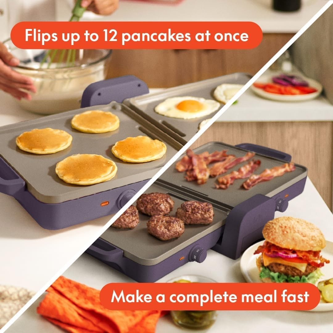 Bella 10″x 20″ Ceramic Fold-n-Store Dual Temp Griddle Ceramic Fits Kitchen