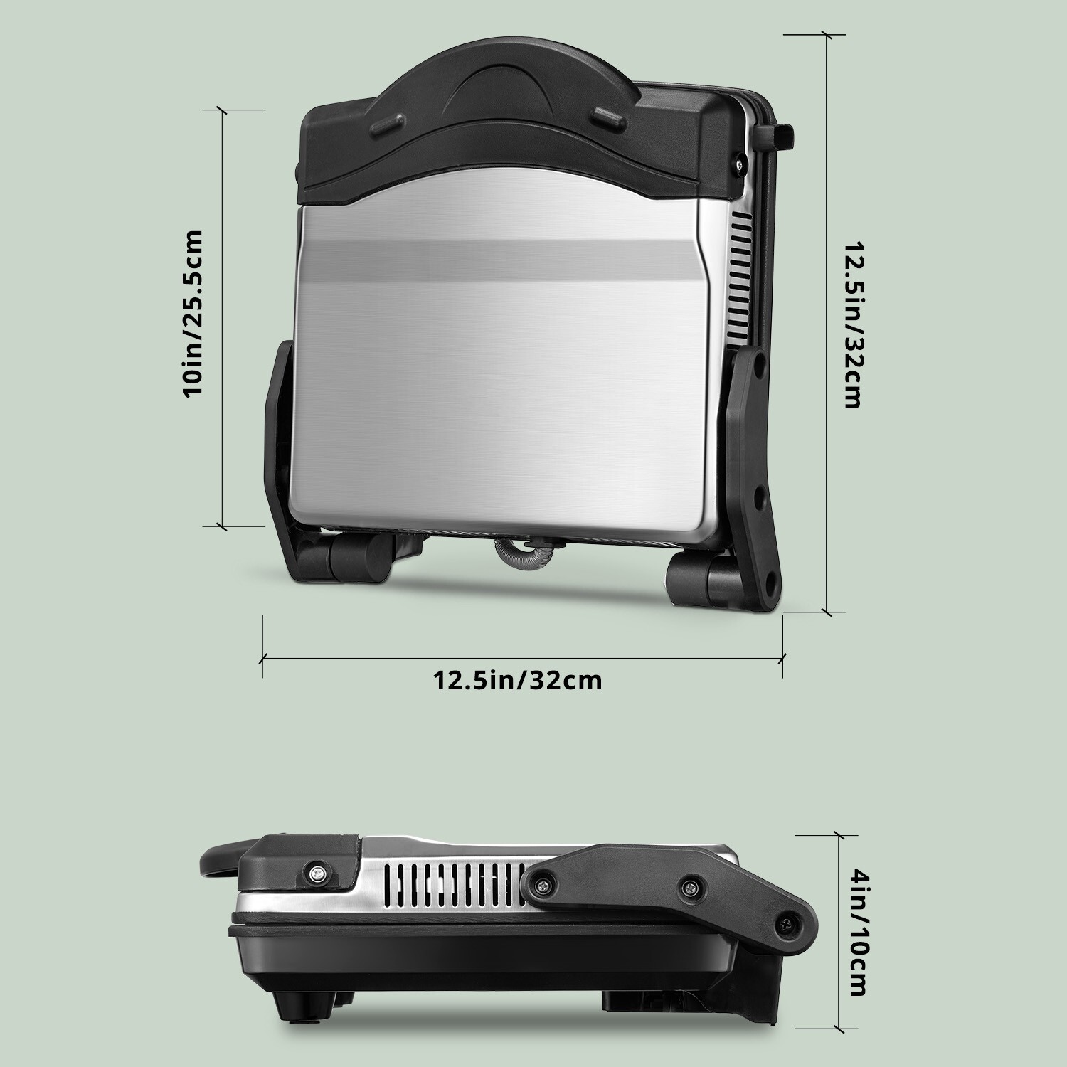 4 Slice Panini Grill Press, 11″x9.8″ Non-Stick, 180° Adjustable, Stainless Steel