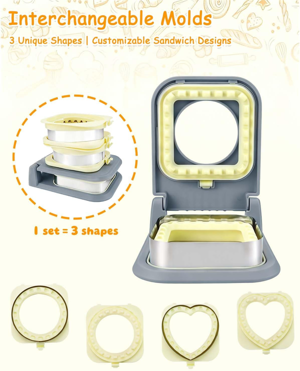 3-In-1 Uncrustable Sandwich Maker – Heart/Round/Square Crustless