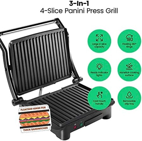 Chefman Panini Press Grill and Gourmet Sandwich Maker Non-Stick Coated Plates…