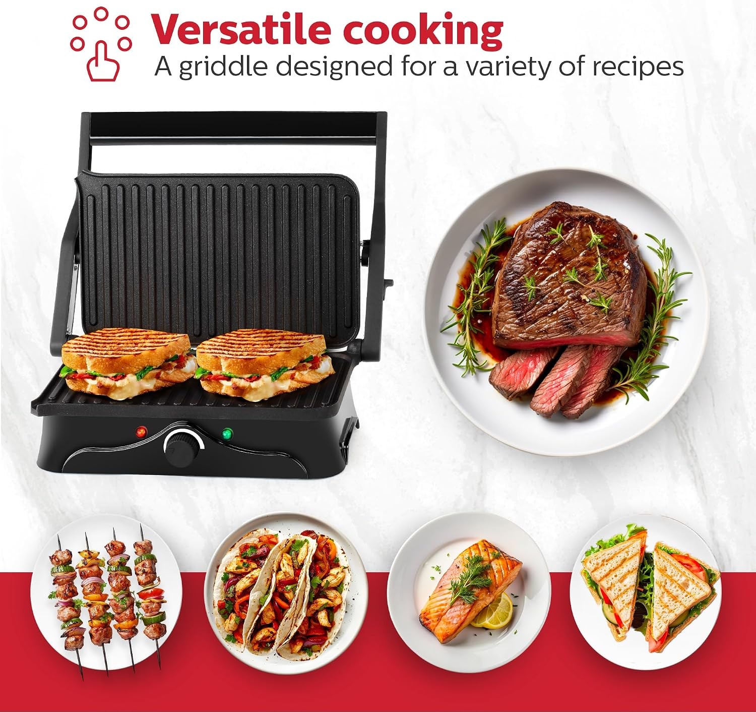 2-Slice Panini Press & Grill Black/Stainless Steel Sandwich Maker W/ Non-Stick