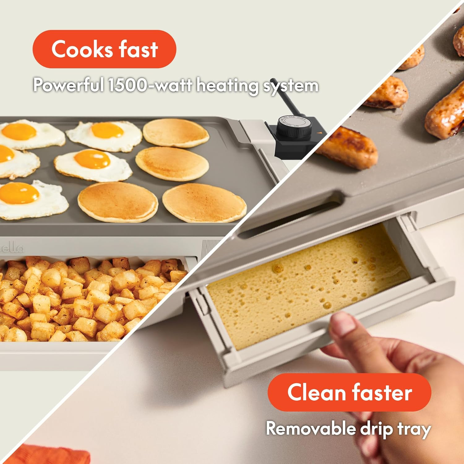 10″ X 20″ Electric Griddle with Warming Tray, Evergood™ Ceramic Nonstick Coating