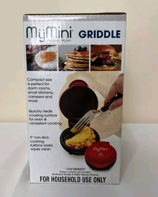 MyMini Personal Electric 5″ Griddle Plate 550 Watts Non-Stick #NIB Red In Color