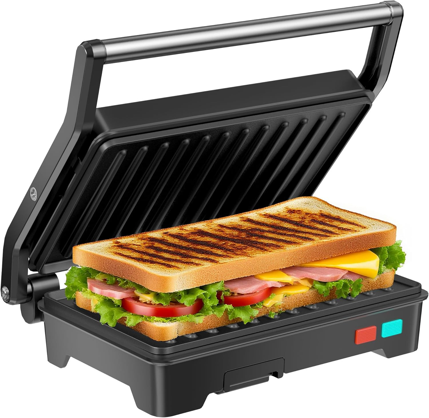Panini Press Grill, 1000W Sandwich Maker with Non-Stick Coated Plates, Opens 180