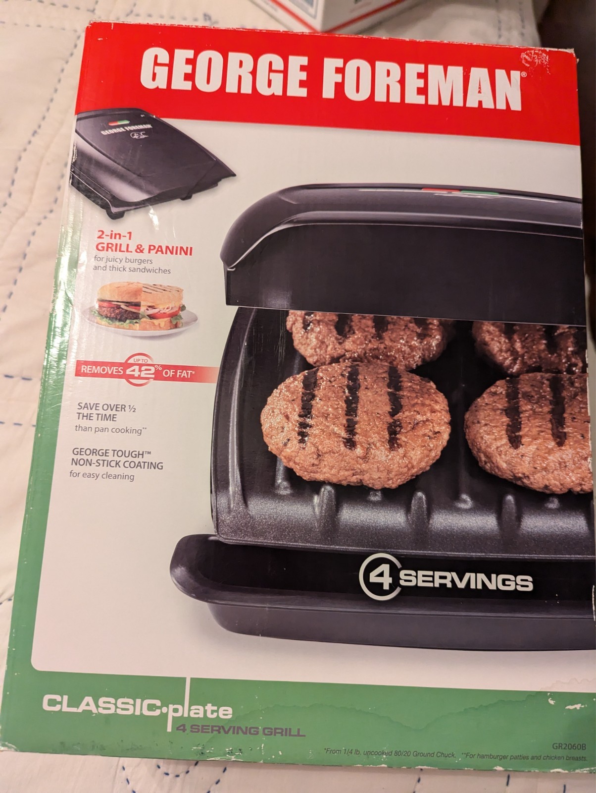 George Foreman 4-Serving Grill and Panini Press GR2060B – New
