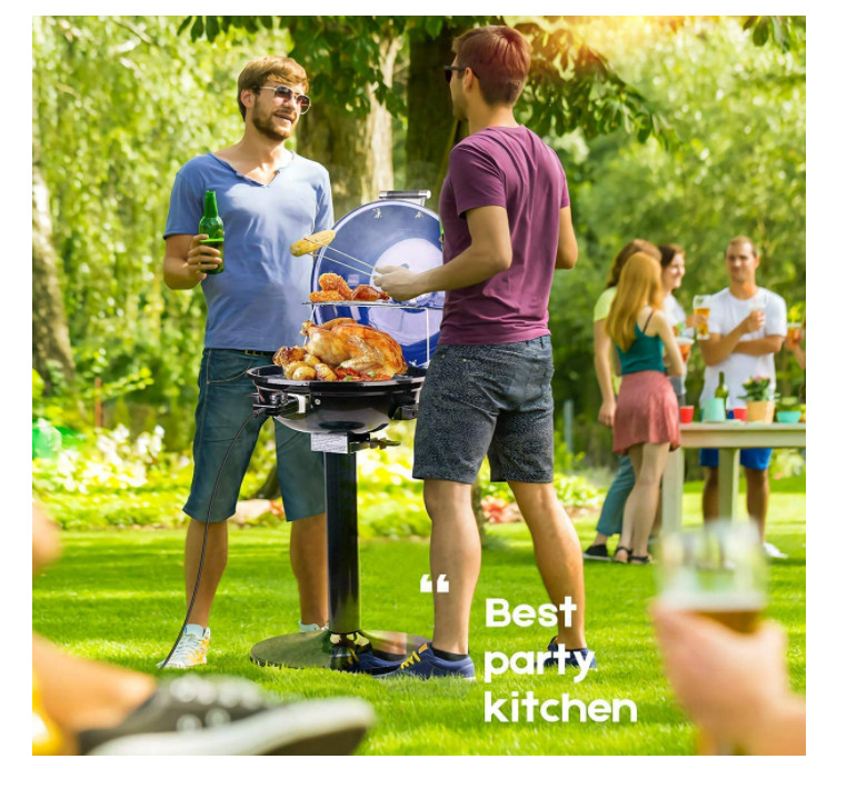 Parrilla BBQ Electrica Para Interior Y Exterior Con Tapa De 1600W Antiadherente