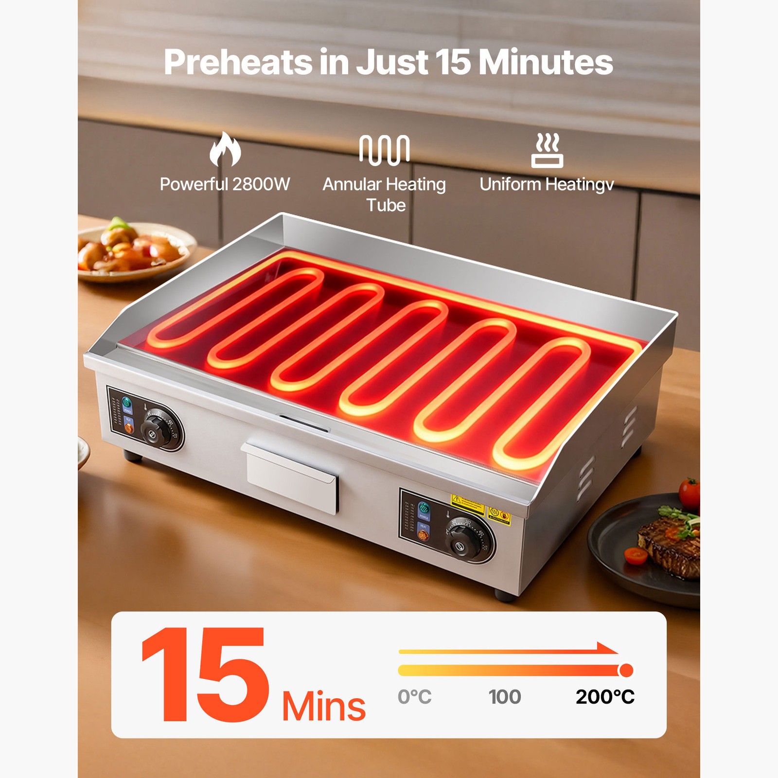Uimoso Commercial Electric Flat Top Griddle Grill 25.79 x 15.75 inch (No Plug)
