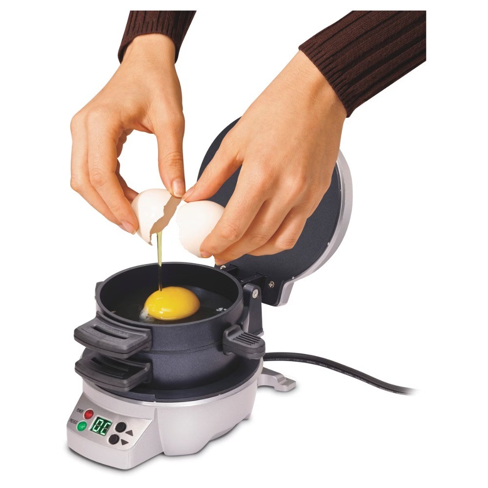 Breakfast Sandwich Maker with Timer – Dark Gray – 25478: Nonstick, 600W