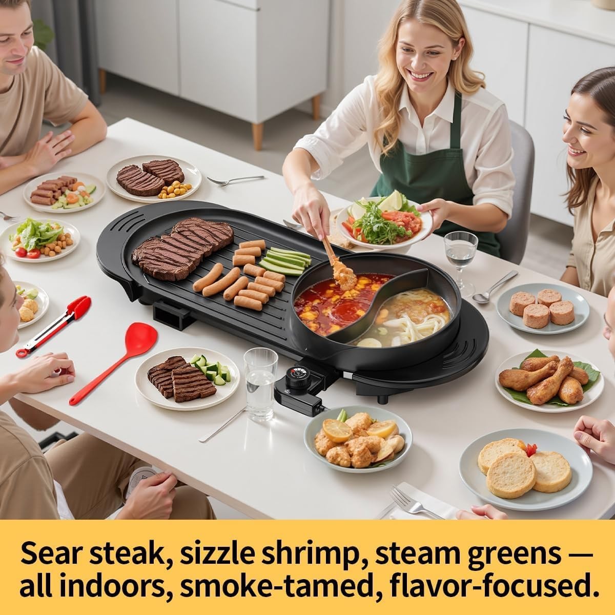 AORAN 2200W Electric Grill & Hot Pot Combo with Dual Zone Control – 26.6″ Large