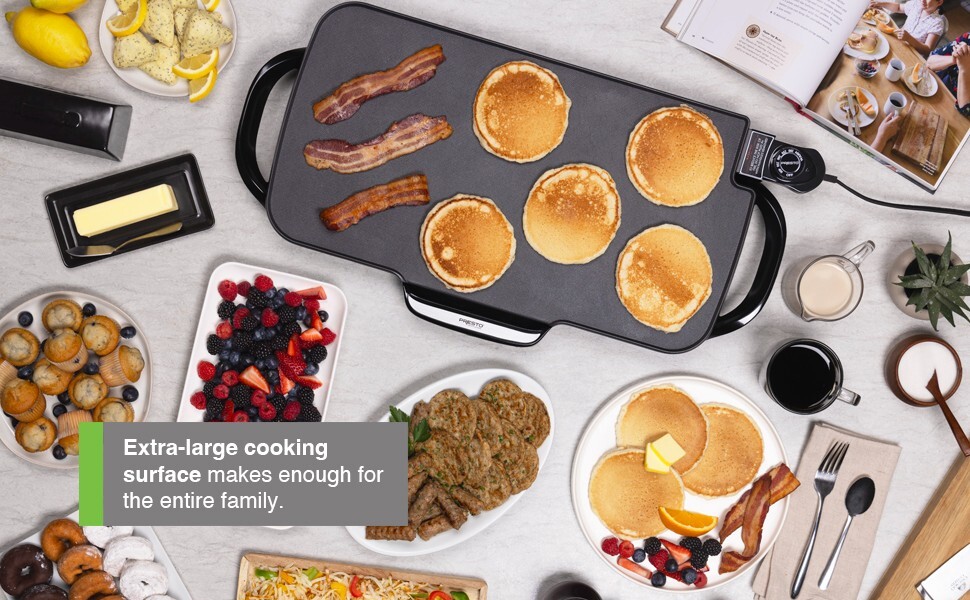 Presto 07061 22 inch Electric Grill Griddle With Removable Handles Black