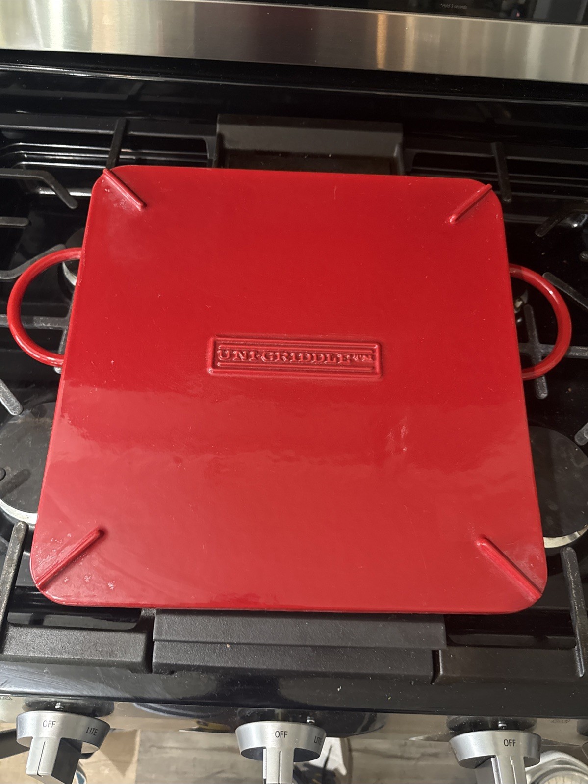 Williams Sonoma UNI-GRIDDLE ENAMEL 14″ CAST IRON GRIDDLE GRILL LA PLANCHA RED
