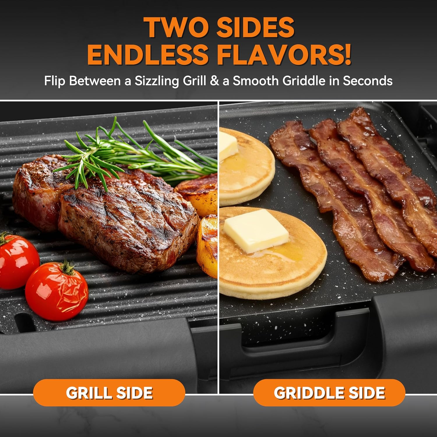 Baker’S Friend Indoor Searing Grill & Griddle, Electric Griddle with 2 in 1 Indo