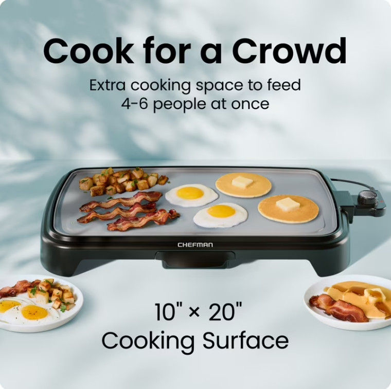 Chefman 10″x20″ Nonstick Extra-Large All-Purpose Griddle Gray (Open Box)