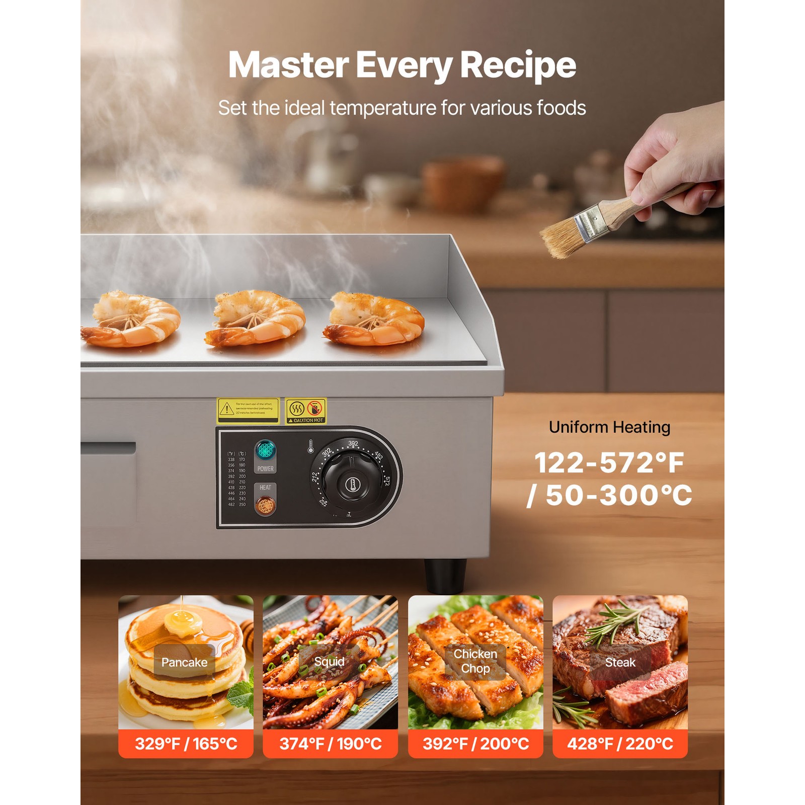 Uimoso Commercial Electric Griddle Countertop Flat Top Grill 17.72 x 11.81 inch
