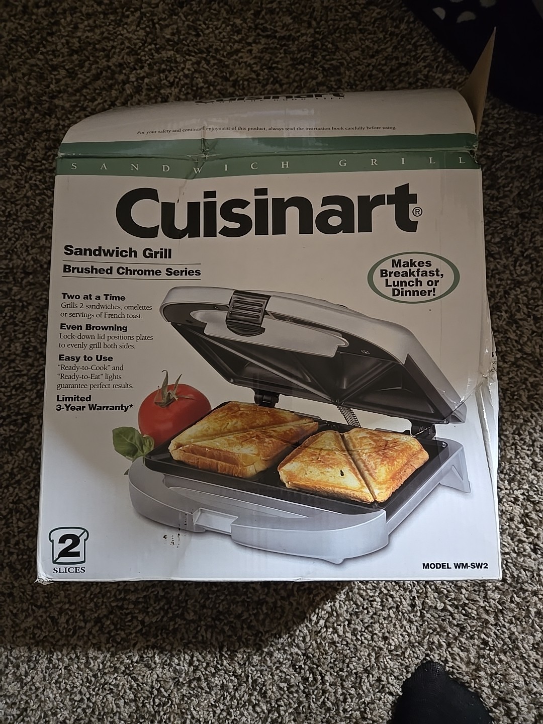 CUISINART Non Stick Sandwich Maker Grill Toaster Silver WM-SW2 Brushed Chrome