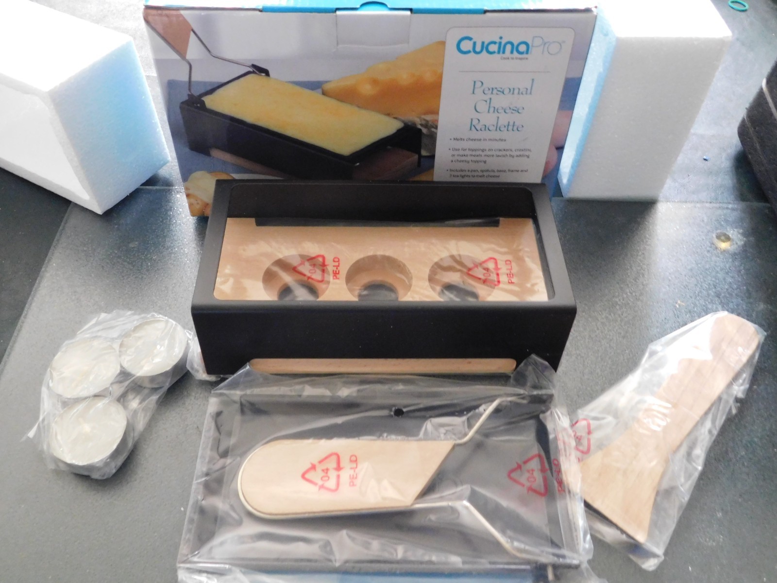CUCINAPRO Cheese Raclette W Foldable Handle, Cheese Melter, Pan W Spatula & Inst