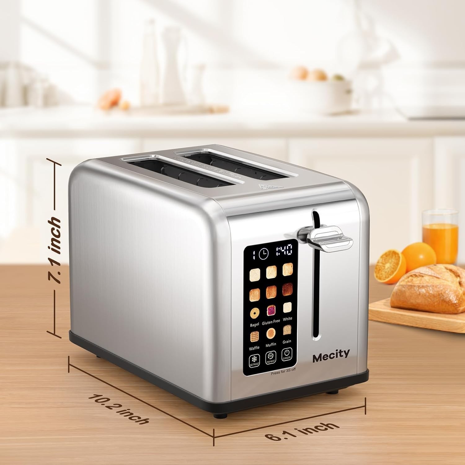 Mecity 2 Slice Toaster Touch Screen 1.5″ Wide Slot, Stainless Steel