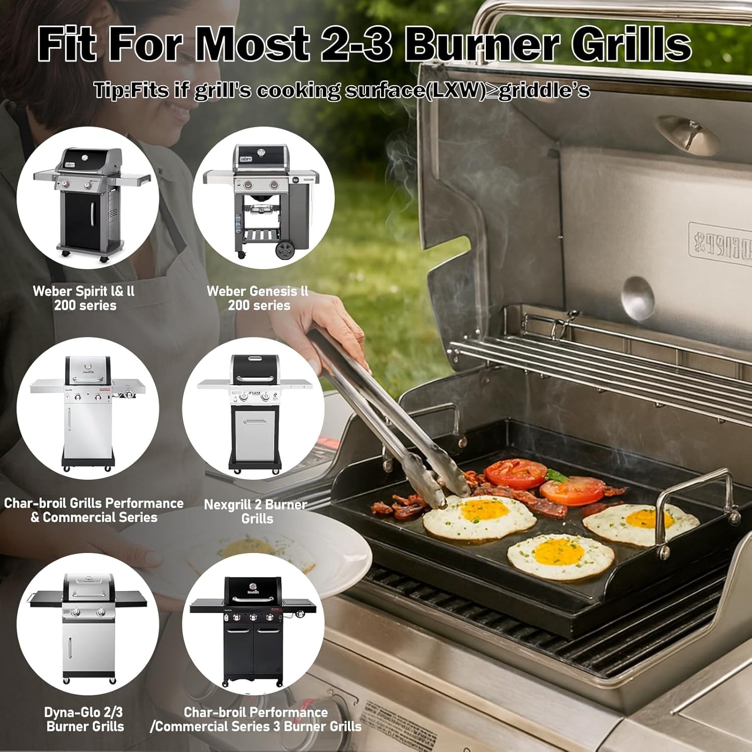 Heavy Duty Griddle Plate 17 Inch Black Nanoceramic for Gas and Charcoal Grills