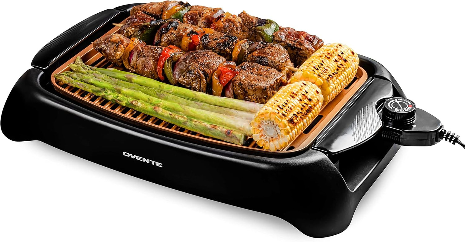 Electric Indoor Grill with 13X10 Inch Non-Stick Cooking Surface, 1000W Fast Heat