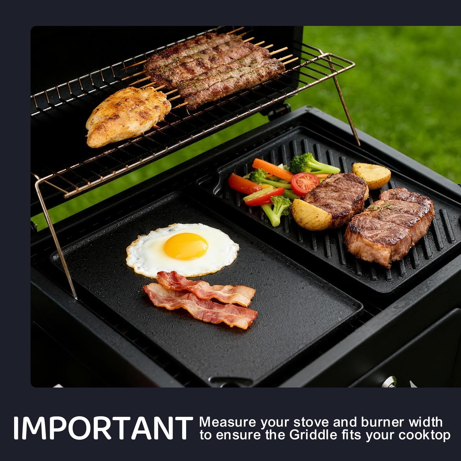 16.7×9.5 Inch Reversible Grill Griddle PreSeasoned Cast Iron Pan Cookware