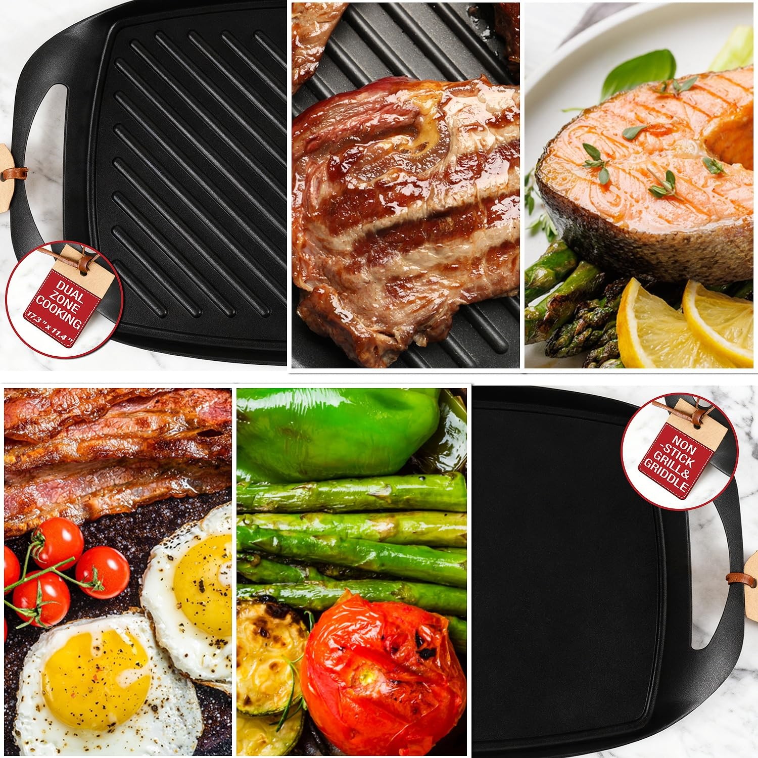Stove Top Griddle, 17″X11″ Nonstick 2 in 1 Grill Plate/Griddle Pan for Indoor…