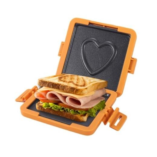 Microwave Toastie Sandwich Maker, Nonstick Plate Panini Maker, Heart Orange