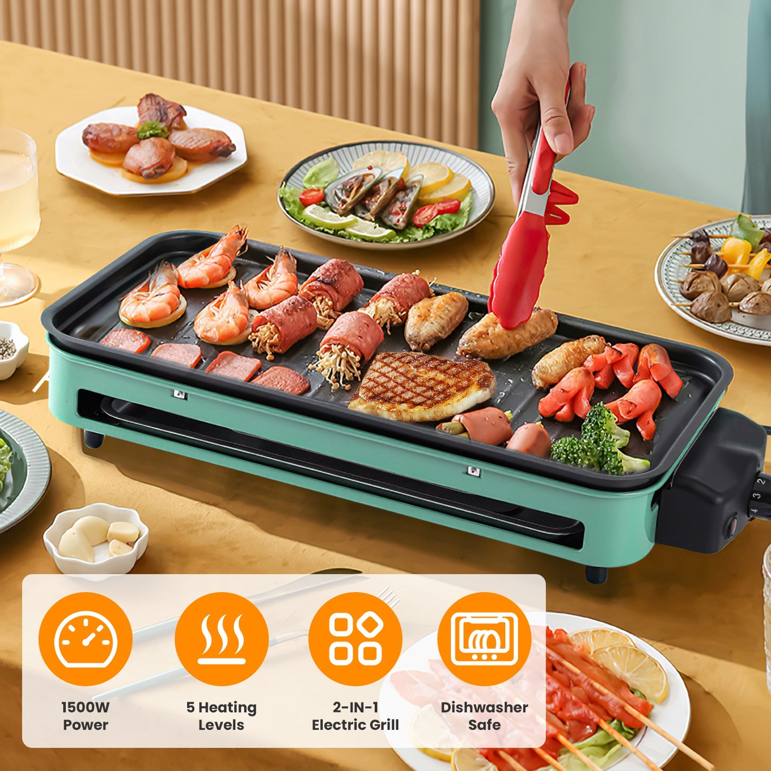 2 in 1 Electric Indoor Grill Electric BBQ Grill Portable Barbecue Cooking Plate