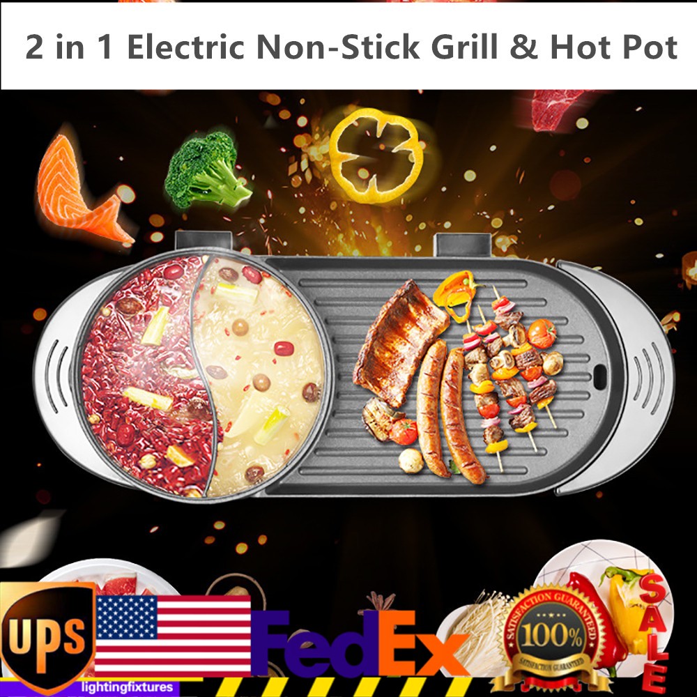 Hot Pot with Grill 2 in 1 Electric Hot Pot Shabu-Shabu Pot & Barbecue Grill
