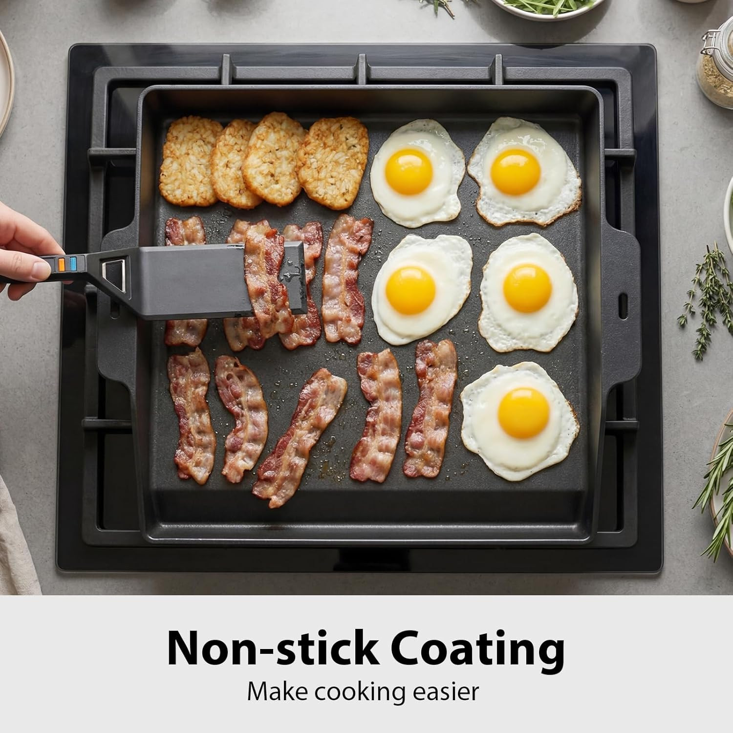 Griddle Kit, 17″ X 13″ Pre-Seasoned Cast Iron Flat Top Griddle with 5-Piece Scra