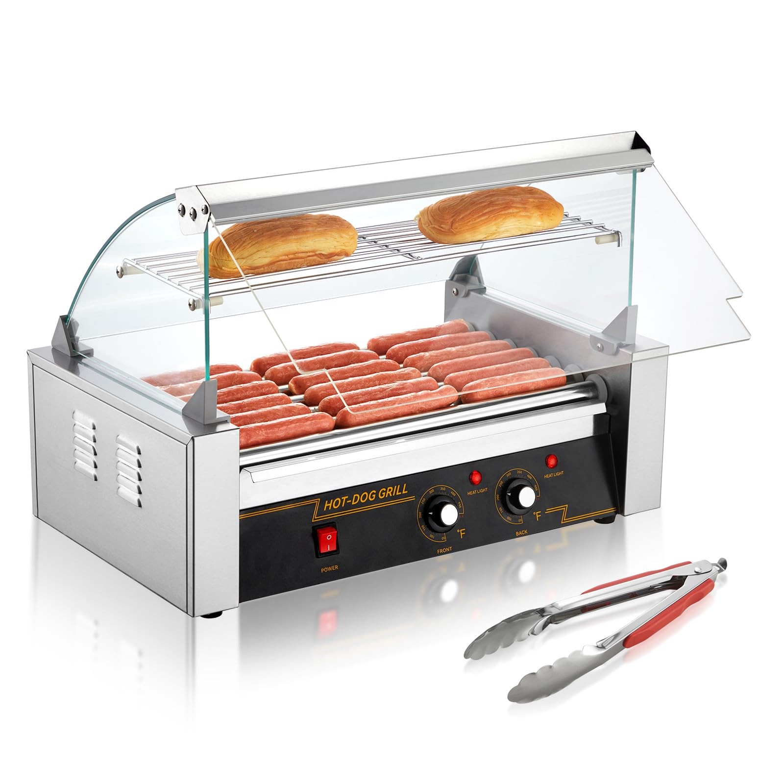 Hot Dog Roller 7 Rollers 18 Hot Dogs 1050W Stainless Steel Dual Temp Control