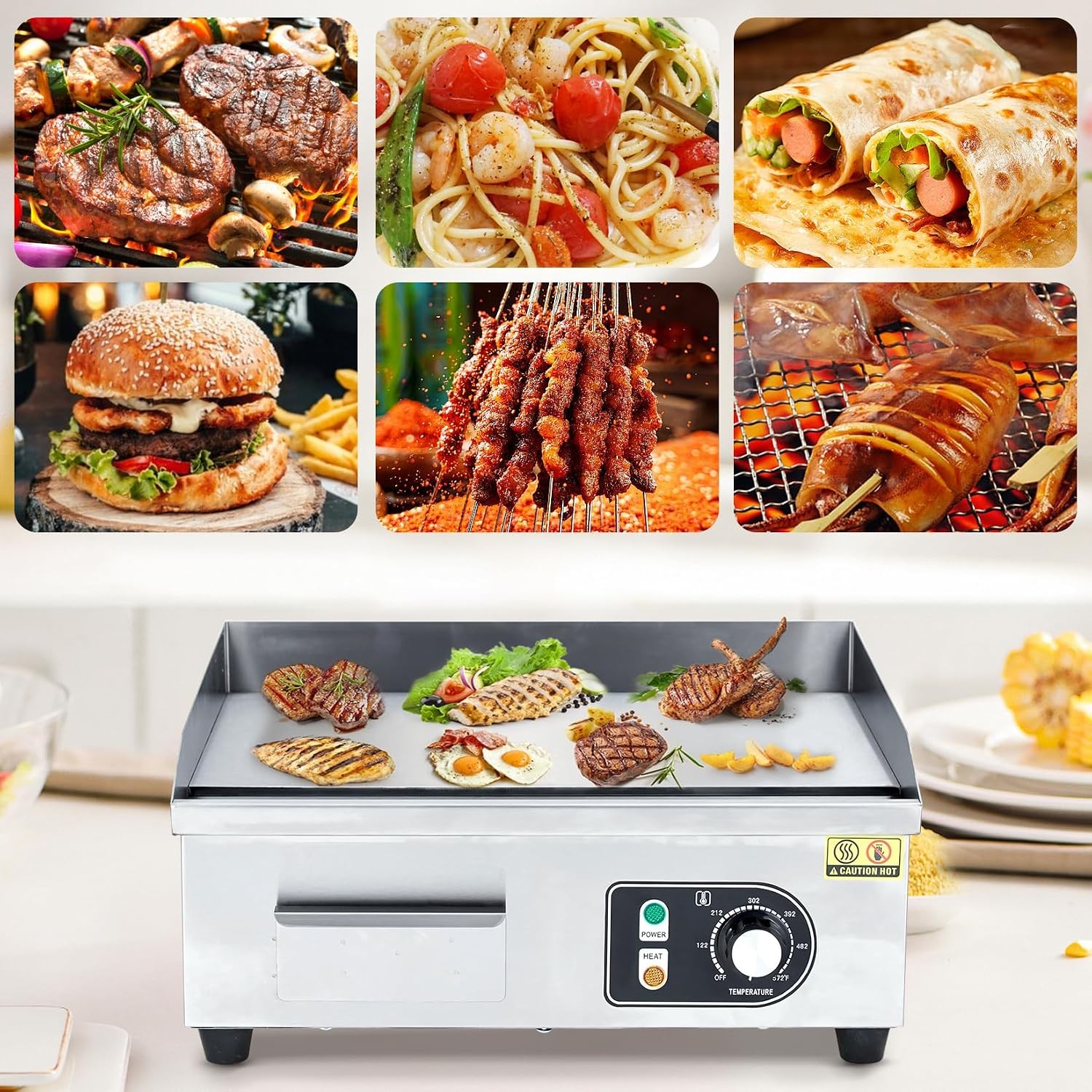 14 in Electric Griddle for Cooking Non-Stick Grill Plate Adjustable Temperature