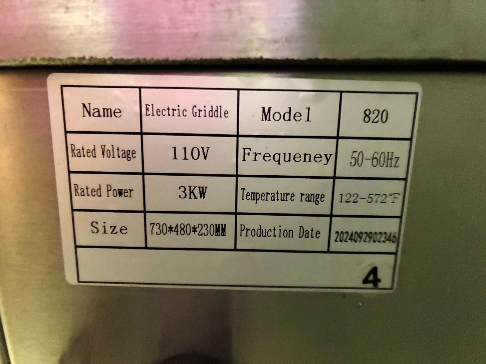 Rovsun Model 820 Electric Griddle 730*480*230mm Wired for Household Use