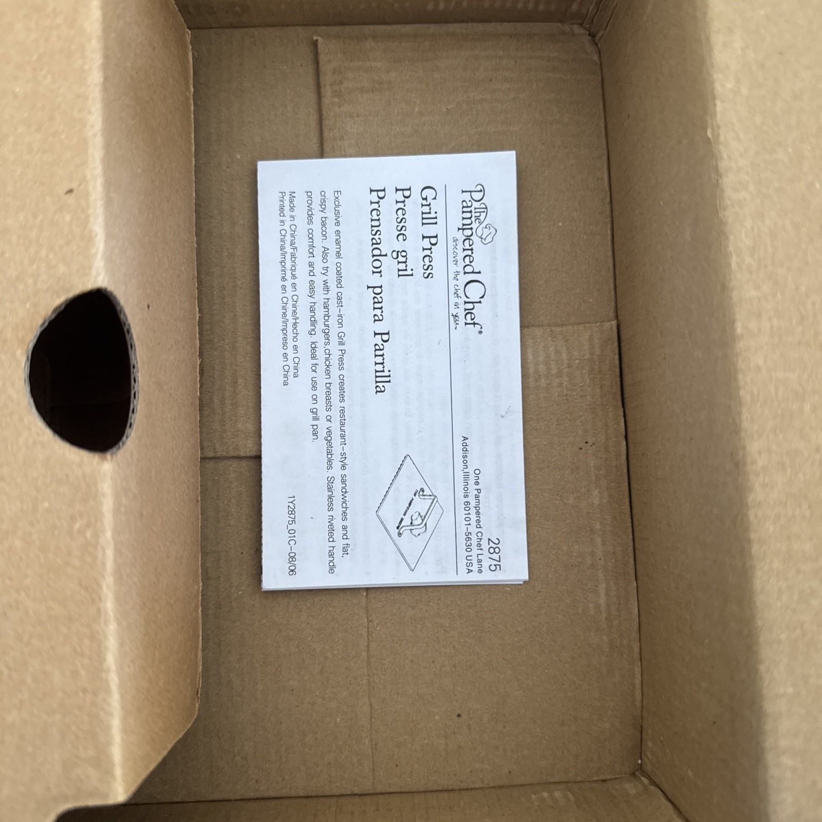 NEW Pampered Chef Grill Press #2875 – Cast Iron Heavy-Duty Press, Even Searing