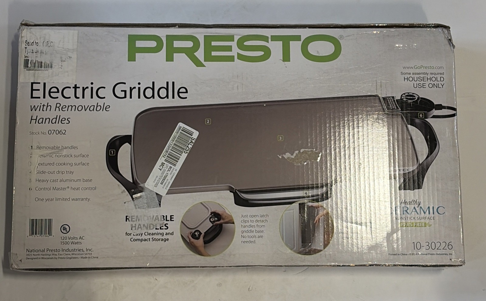 Presto 07062 22in Electric Ceramic Griddle with Removable Handles