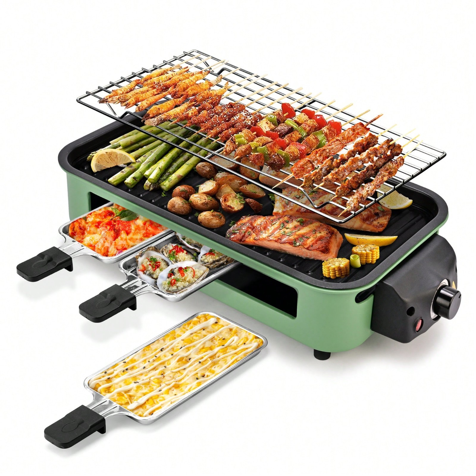 SUSTEAS Electric Indoor Grill Griddle 2-in-1 Removable Plates 1700W Green