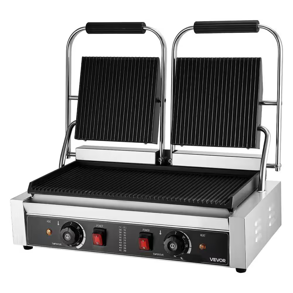 3,600 W Commercial Panini Grill, Electric Sandwich Maker, Stainless Steel Double