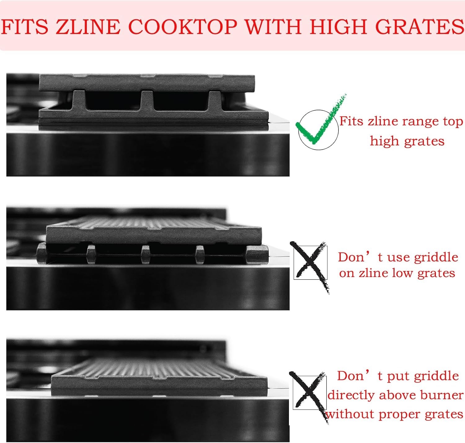 HG-GRZ-NS Griddle Parts for ZLINE Gas Stove Top High Grate Cast Iron Reversible