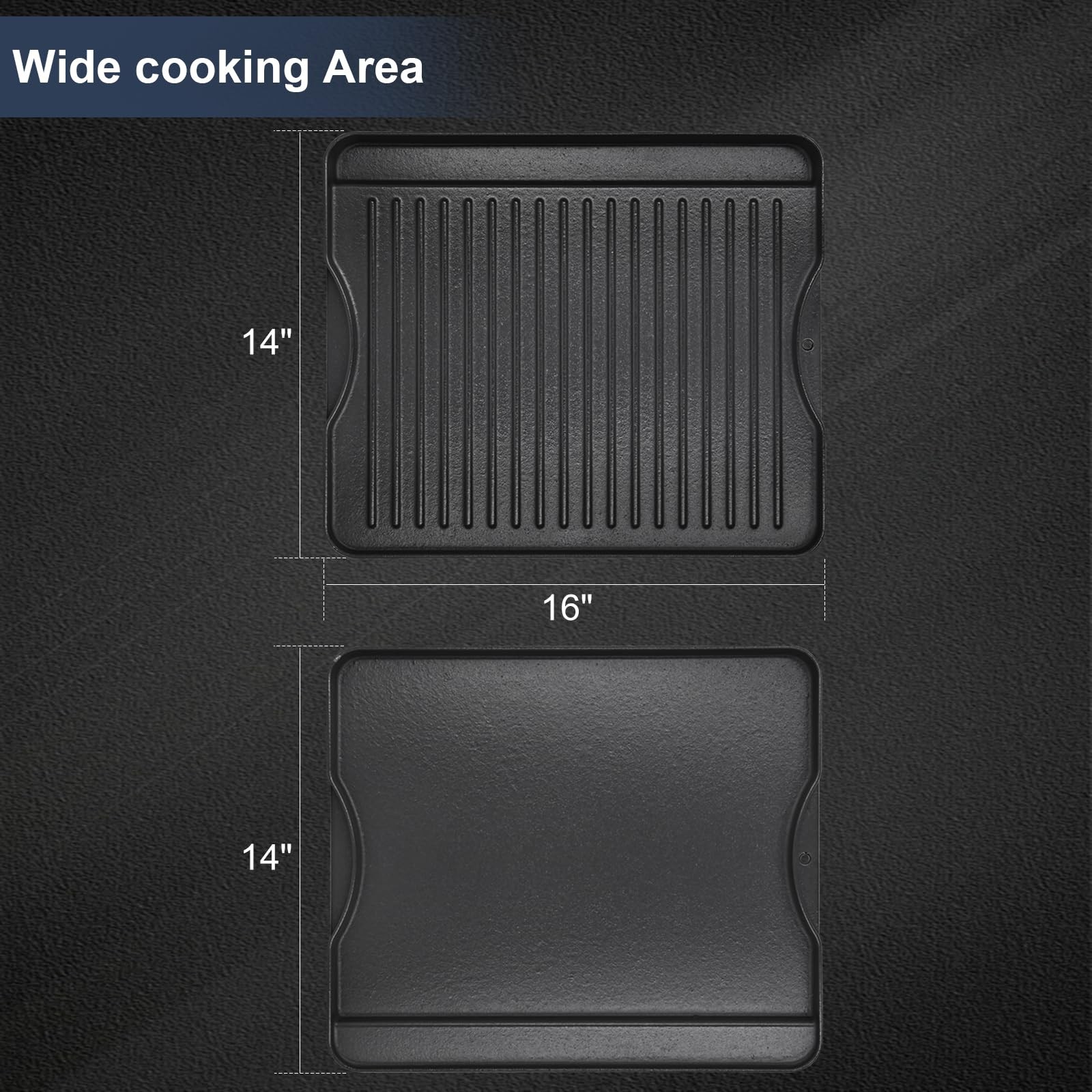 2in1 Reversible PreSeasoned Cast Iron Flat Griddle Top Plate 14×16 Inch