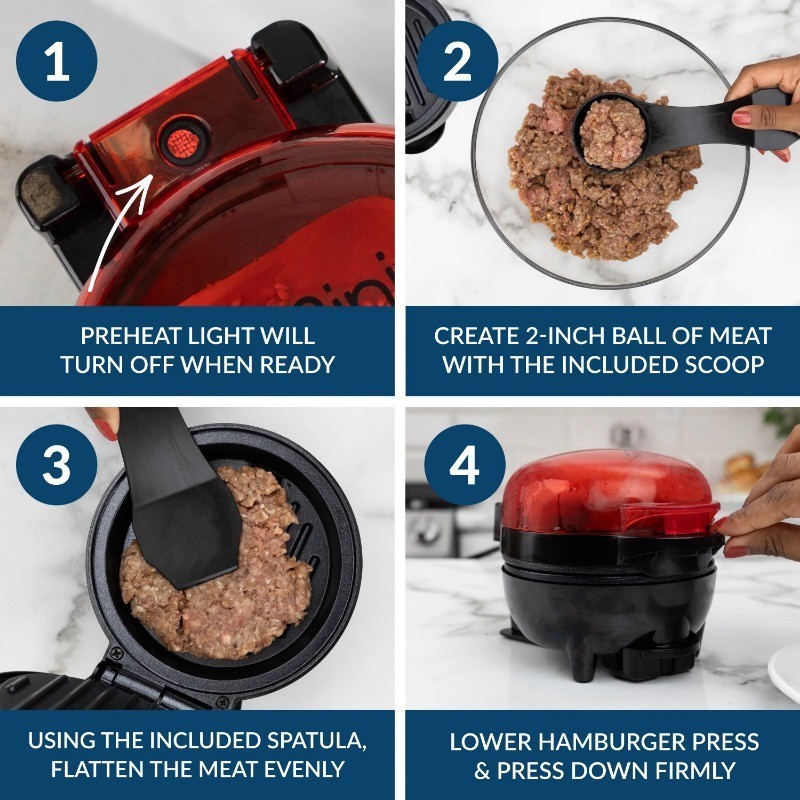 5″ Smash Burger Griddle with Bun Warmer 750 Watts Non-Stick Kitchen Red