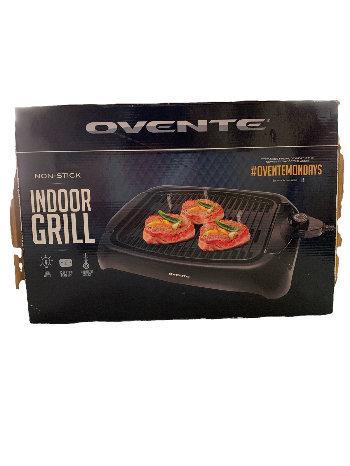 Ovente Electric Indoor Grill 13×10 Inch Nonstick Cooking Plate GD1632NLB