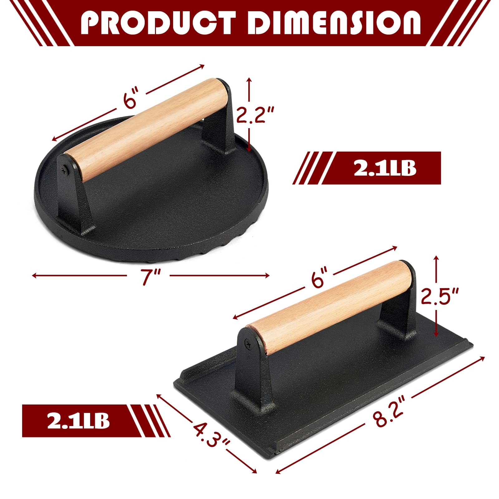 2Pcs Cast iron Bacon Press, Smash Burger Press for Teppanyaki Flat Top Griddl…
